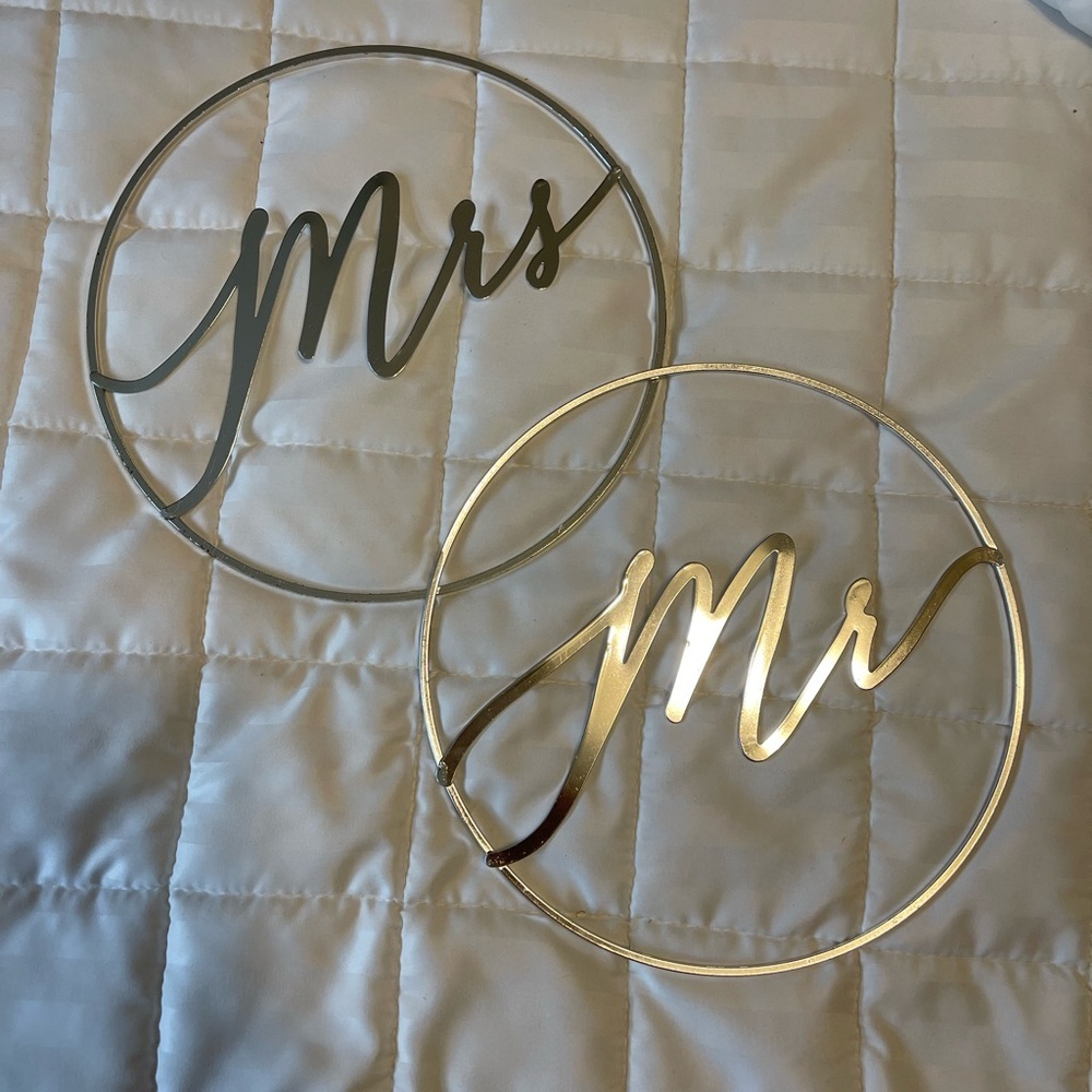 Gold Mr and Mrs Wall or Chair Signs - Elegant Wedding Decor